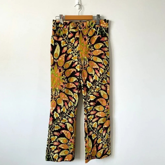 Zara Printed Flared Pants Trousers Groovy Floral 70's Pattern Sz Small - Picture 8 of 16